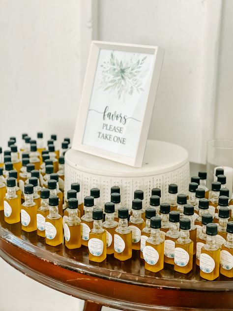 Favors Table Display, Oil Wedding Favors, Olive Oil Wedding Favors, Shots Alcohol, Wedding Bottles, Kentucky Wedding, Historic Wedding, Engagement Party Decorations, Wedding Rehearsal Dinner