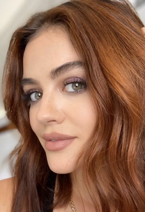 Dark Brows Lighter Hair, Red Hair Dark Brows, Lucy Hale Red Hair, Red Hair Black Eyebrows, Ginger Hair Hazel Eyes, Red Hair Dark Eyebrows, Copper Hair Brown Eyes, Redheads With Brown Eyes, Red Hair Dark Roots