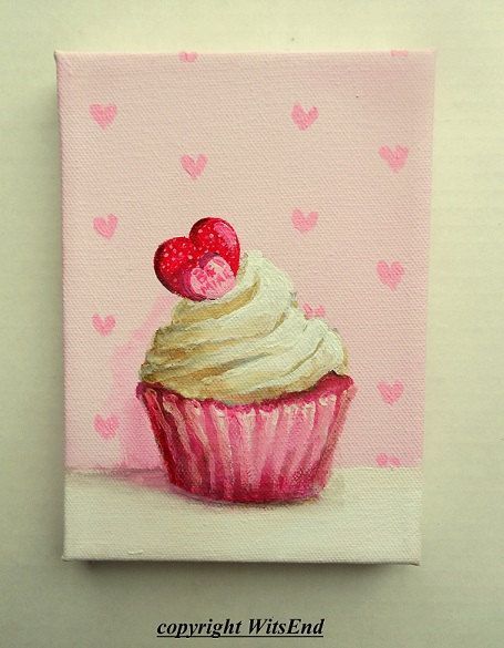 Watercolor Art For Kids, Cupcake Painting, Valentine Drawing, Dessert Art, Valentines Day Drawing, Valentines Watercolor, Birthday Painting, 귀여운 음식 그림, Spring Watercolor