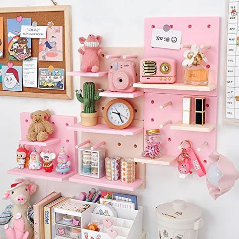 JHTPSLR DIY Shelves for Wall 8.7 inch Cute Kawaii Wall Storage Racks and Shelving No Drill No Damage Shelf Rack Multi-Layer Easy Assembling for Teen Girls Room Bedroom Dorm Balcony (Pink) Pink Pegboard, Teen Girls Room, Pink Shelves, Heart Shelf, Shelves For Wall, Girl Bedroom Walls, Shelf Rack, Storage Racks