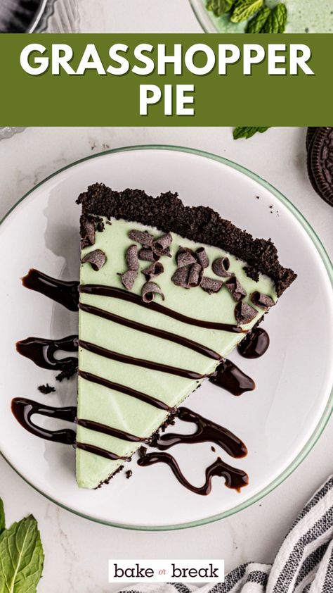 Grasshopper Pie is a dreamy combination of crunchy, chocolate cookie crust and smooth, minty filling. Minimal effort with maximum flavor! Perfect for special occasions or a refreshing treat any time. Grasshopper Recipe, Grasshopper Pie Recipe, Mint Pie, Grasshopper Cookies, Chocolate Cookie Crust, Mint And Chocolate, Impressive Dessert, Grasshopper Pie, Chocolate Chip Pie