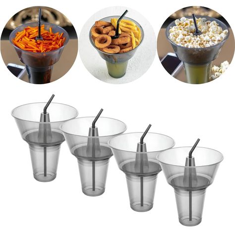 PRICES MAY VARY. ONE-HANDED On-THE-GO USAGE: The large capacity of the combined snack holder allows you to hold it with just one hand, making it easy to enjoy your drinks and snacks on the go. GREAT VALUE FOR YOUR MONEY - With 4x 16 oz cups, 4x 37 oz bowls, and 4x bendable straws, this 12-piece set is perfect for hosting parties and events of any kind. INNOVATIVE DESIGN - Use the 16 oz plastic cups and 37 oz plastic bowls separately, or combine them to create a drink snack cup combo. The unique Foodtrucks Ideas, Cups With Straws, Coke Drink, Black Dessert, Snack Holders, Food Business Ideas, Snack Cups, Plastic Bowls, Snack Bowls