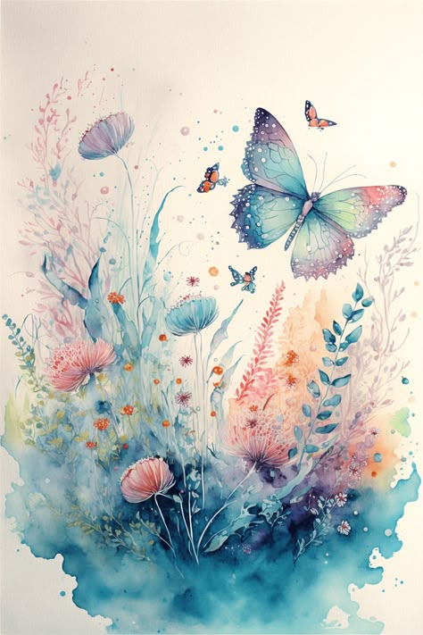 Monarch Butterfly Watercolor, Watercolour Easy, Butterflies On Flowers, Butterfly Watercolor Painting, Watercolour Butterfly, Watercolor Painting Easy, Paintings Simple, Easy Butterfly, Art Butterflies