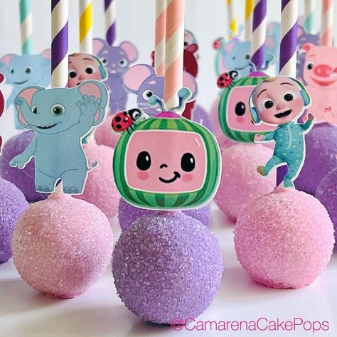 Cocomelon Party Ideas Pastel Colors, Cocomelon Donut Ideas, Pink Cocomelon Party, Cocomelon Party Treats, Cocomelon Cakepops, Cocomelon Treats Ideas, Cocomelon Cake Pops, Cocomelon Birthday Girl, Pastel Cocomelon Party