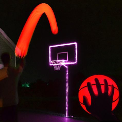 Basketball Diy, Glow In The Dark Basketball, Neon Basketball, Basketball Rim, Hoop Light, Basketball Uniforms Design, Girls Basketball Shoes, Basketball Plays, Play Basketball