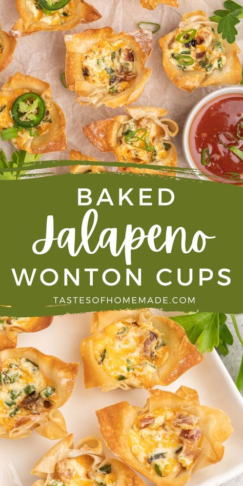 Jalapeño Cream Cheese Bacon Wontons, Jalapeno Wonton Wrapper Recipes, Jalapeno Popper Cupcakes, Chili Relleno Wontons With Jalapeño Soy Sauce, Christmas Jalapeno Poppers, Cold Wonton Appetizers, Chile Relleno Wonton, Jalepeno Popper Wonton Bites, Jalapeno Wonton Cups