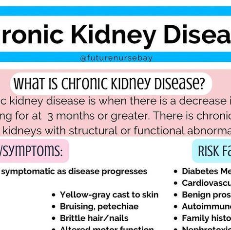 Baylie | BSN, RN loading… 🩺 on Instagram: "𝙒𝙝𝙖𝙩 𝙞𝙨 𝘾𝙝𝙧𝙤𝙣𝙞𝙘 𝙆𝙞𝙙𝙣𝙚𝙮 𝘿𝙞𝙨𝙚𝙖𝙨𝙚? Chronic kidney disease is when there is a decrease in renal functioning for at least 3 months or greater. There is chronic damage to the kidneys with structural or functional abnormalities. Patients may be asymptomatic in the early stages, but as the disease progresses, more symptoms arise. Remember your heart and kidneys work together! If there is something wrong with one, the other organ is af Early Detection Saves Lives, Chronic Kidney, Kidney Friendly, Disease Symptoms, Healthy Morning Routine, Healthy Advice, Kidney Health, Organic Health, How To Stay Healthy