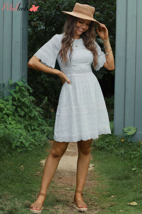 White Short Sleeve Round Neckline Rayon Zipper Midi Dress: CUTE midi dress, why not try on it? Just do it! #petallush #mididress #whitedress #fashion Easter Dresses For Women, Confirmation Dresses, Easter Dresses For Toddlers, White Mini Dress Graduation, Easter Dresses, Cute White Dress, Women Church, Girls Easter Dresses, White Sundress