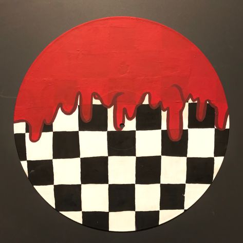 Red Drip Black and White Checkered Painted Record Wall Art  4/4 #edgy #craft #paint #acrylic #record #red #blackandwhite #checkered #drip #paintedrecord #wallart Vinyl Art Paint Easy, Checkers Painting, Red Wall Decor Bedroom, Red And Black Drawings, Red Aesthetic Painting, Checkered Painting, Drip Drawing Ideas, Checkered Art, Grunge Record Painting Ideas