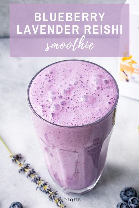 Lavender Protein Shake, Purple Smoothie Recipes, Herbal Smoothies, Lavender Drinks, Lavender Smoothie, Reishi Mushroom Tea, Lavender Drink, Purple Smoothie, Blueberry Lavender