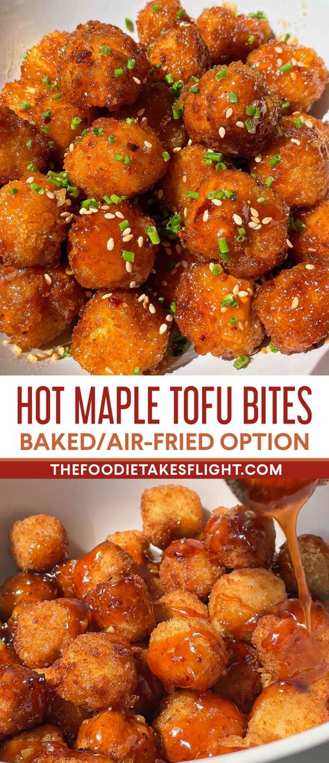 Hot Maple Tofu Bites (Vegan Recipe) Tofu Appetizers, Tofu Dessert Recipes, Maple Tofu, Tofu Bites, Vegan Finger Foods, Vegan Recepies, Family Dishes, Tofu Dishes, Nice Food