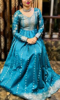 Silk One Piece Dress Indian, Gown Designs In Saree, Gowns Dresses Indian From Saree, Anarkali Dress Pattern From Silk Saree, Silk Saree Gown Designs Indian, Long Kurti Designs From Old Saree, Gowns Dresses From Saree, Dress With Old Pattu Saree, Saree To Gown Ideas