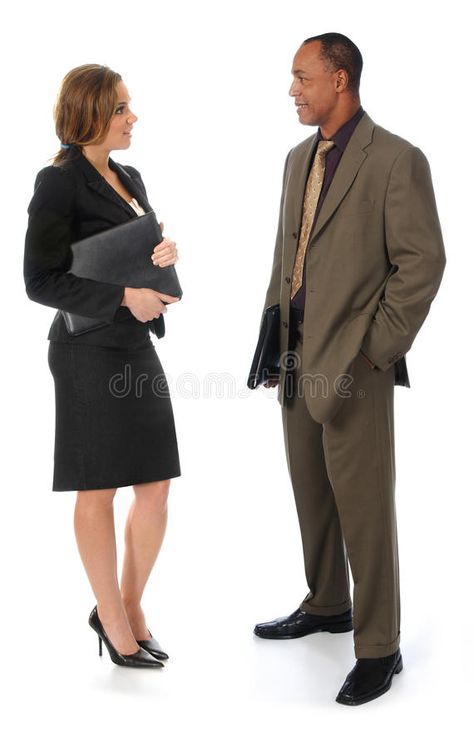 Two Business People Talking on White. A professionally dressed man and woman sta , #sponsored, #White, #professionally, #dressed, #Business, #People #ad People Talking Reference, Two People Talking Drawing Reference, Talking Reference, Attractive Background, Print Design Fashion, People Talking, Women Talk, Business People, Print Designs Inspiration