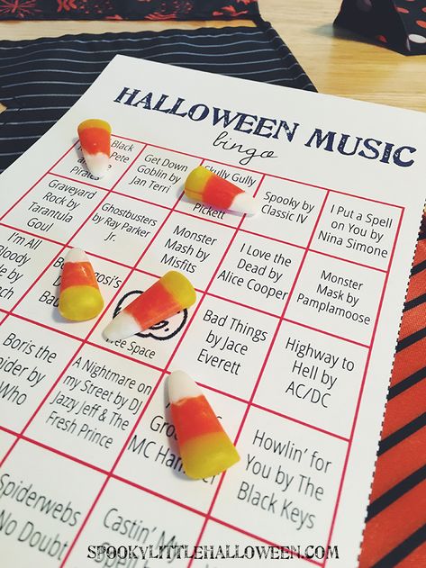 Halloween Music Bingo — Spooky Little Halloween Halloween Party Games For Adults, Halloween Karaoke, Music Bingo, Party Games For Adults, Pumpkin Stems, Halloween Playlist, Fun Halloween Party Games, Hocus Pocus Party, Bingo Party