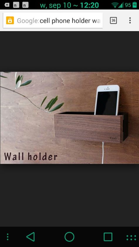 Cell phone wall mounted wooden shelf Phone Shelf In Wall, Mobile Holder Ideas, Cell Phone Holder Diy, Tv Remote Holder, Cabin Bedrooms, Phone Shelf, Tech Storage, Iphone Info, Remote Holder