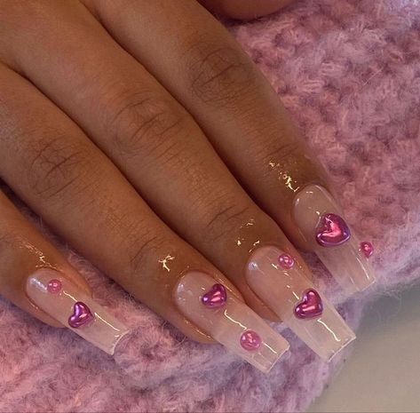 Nessa Nails, Best Fonts, February Nails, Heart Nail Art, Nail Designs Valentines, Cute Acrylic Nail Designs, Simple Acrylic Nails, Nails Only, 3d Heart