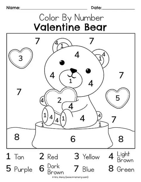 Valentines Color By Number, Valentines Printables Free Kids, Valentine Coloring Sheets, Printable Valentines Coloring Pages, Valentine Worksheets, Free Printable Valentines Cards, Color By Number Printable, Valentines Day Drawing, Kindergarten Coloring Pages