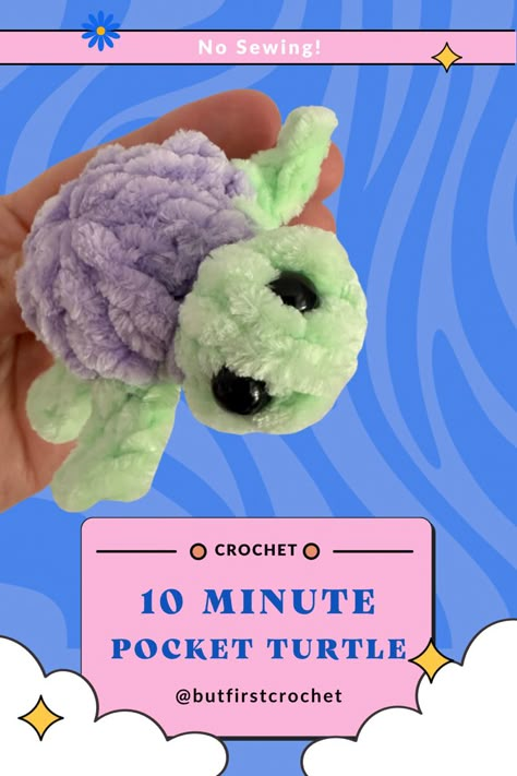 Easy No Sew Crochet Amigurumi, Crochet Pocket Animals, Amigurumi No Sew, Crochet Turtle Pattern Free, Crab Ideas, Crochet Stuffy, Crochet Crab, Turtle Crochet Pattern, Quick Crochet Gifts