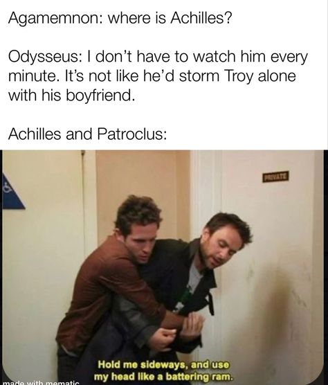 Achilles X Patroclus, Greek Memes, Song Of Achilles, Greek Mythology Humor, Literature Humor, Achilles And Patroclus, Film Anime, Greek And Roman Mythology, Greek Mythology Art