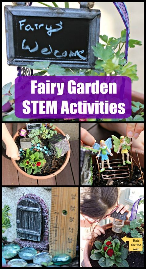 Learn how to combine science, math and engineering with fairy garden activities!  Perfect for hands-on STEM learning for preschool, kindergarten and elementary ages and a fun outdoor science & garden project for kids and adults to enjoy together! Garden Ideas For Kids, Diy Fairy Garden Ideas, Outdoor Science, Diy Fairy Garden, Whimsical Garden Art, Fairy Garden Ideas, Garden Activities, Science Engineering, Fairy House Diy