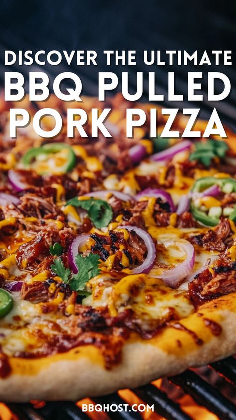 Upgrade your pizza with this Grilled BBQ Pulled Pork Pizza! With slow-cooked pulled pork, rich BBQ sauce, and crispy crust, this pizza is a flavor-packed winner. If you love homemade pizza on the grill, this recipe is a must-try! Save this for later and click through for the full recipe! Bbq Pulled Pork Pizza Recipe, Pulled Pork Bbq Pizza, Bbq Pork Pizza, Bbq Pizza Sauce, Pulled Pork Meals, Pulled Pork Flatbread, Pulled Pork Ideas, Pizza On The Bbq, Pulled Pork Pizza Recipe