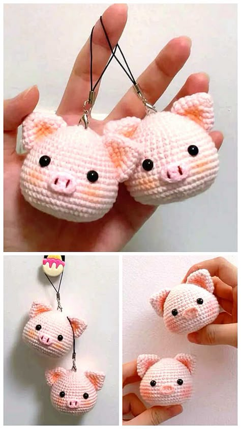 Crochet Pig Keychain Pattern, Crochet Pig Keychain Pattern Free, Crochet Keychain Amigurumi Free Pattern, Bear Keychain Crochet Free Pattern, Pig Keychain Crochet, Amigurumi Crochet Keychain, Crochet Keychain Pattern Free Key Rings, Free Keychain Crochet Patterns, Crochet Key Chains Free Pattern