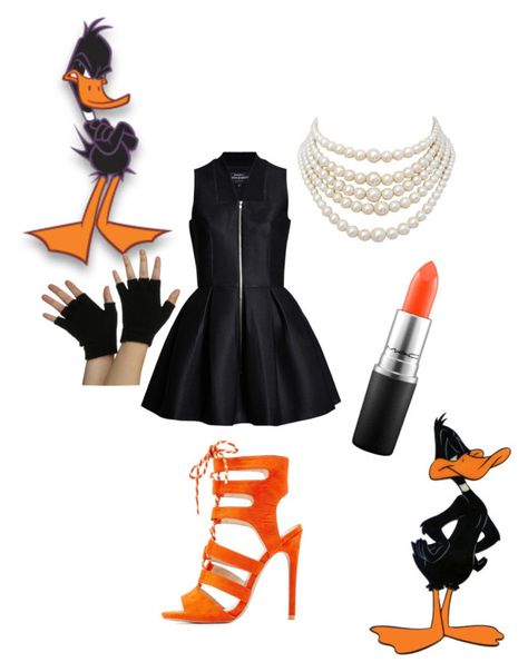 "Daffy Duck" by nereidanelyc on Polyvore featuring Qupid, Christian Dior and MAC Cosmetics Duck Costume For Women, Daffy Duck Costume, Duck Costume, Duck Costumes, White Choker, Red Tights, Feather Tops, Casual Cosplay, Yellow Skirt