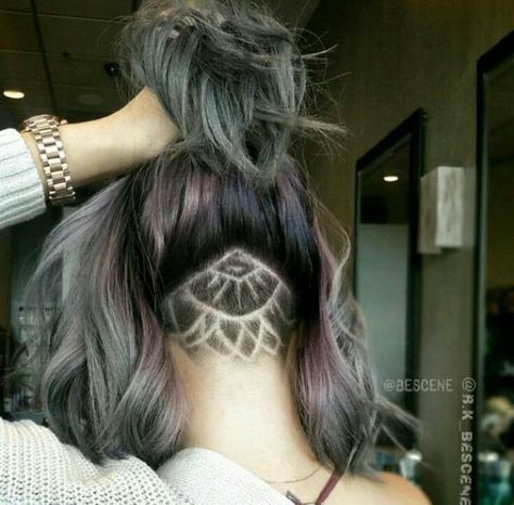 Hair Tattoo Designs, Undercut Hair Designs, Undercut Hairstyles Women, Underlights Hair, Undercut Designs, Undercut Long Hair, Hair Tattoos, Fresh Hair, Hair Styles 2017