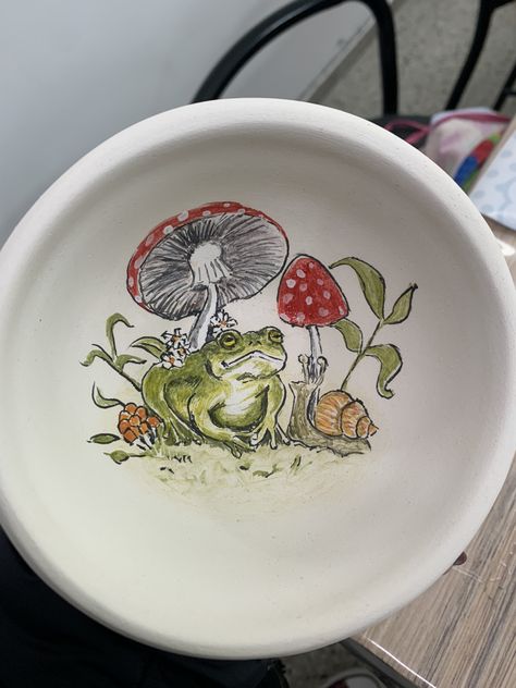 Cottagecore Pottery Ideas, Mushroom Ceramic Painting, Cottagecore Pottery Painting, Mushroom Pottery Painting, Cottagecore Pottery, Mushroom Pottery, Goblin Core, Painting Inspo, Ceramic Ideas