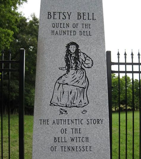 A marker for Betsy Bell near Bell Witch Cave. Haunted Stories, The Bell Witch, Haunted America, Creepy History, Bell Witch, John Bell, Witch Photos, Strange Tales, Haunted History