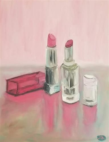 Makeup Still Life Painting, Make Up Painting On Canvas, Makeup Painting Canvas Art, Makeup Painting Canvas, Lipstick Painting, Expensive Art Supplies, Poetry Painting, Paint Room, Oil Lipstick