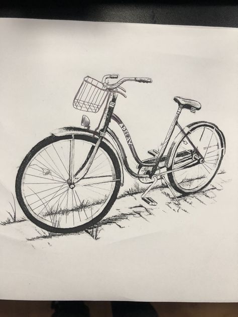 Cycle Sketch, Bicycle Sketch, Old Fashioned Bike, Bench Drawing, Painting Basics, Bicycle Drawing, Landscape Pencil Drawings, Shading Drawing, Bike Drawing