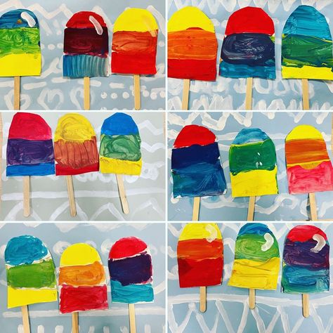 Amanda Shaw on Instagram: “Primary Color Mixing Popsicles, created by 1st grade. #elementaryart #artteachersofinstagram #kidart” Primary Color Lessons First Grade, Color Mixing Art Project, Primary Colors Art Lesson, Primary Color Mixing, Kindergarten Art Activities, Color Art Lessons, Colorful Art Projects, Mixing Primary Colors, Color Theory Art