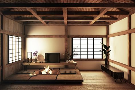 Most beautiful design interior design, modern living room with tv Tatami Living Room, Living Room Japanese Style, Tatami Room, Japanese Style House, Asian Interior, Japanese Interior Design, Japanese Decor, Japanese Interior, Modern Interior Design