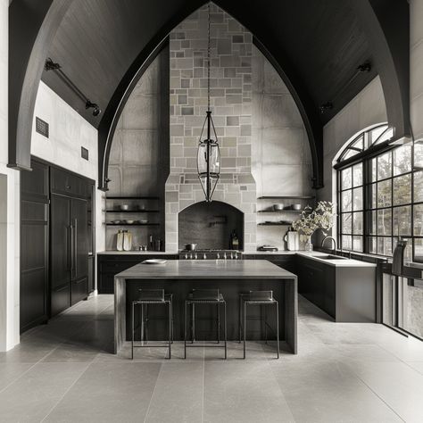 27 Modern Spaces with Western Gothic Aesthetic Gothic Arch Cabin, Gothic Home Decor Modern, Gothic Mexican, Goth Farmhouse, Modern Gothic House, Modern Gothic Interior, Western Gothic Aesthetic, Modern Gothic Home, Gothic Home Interior