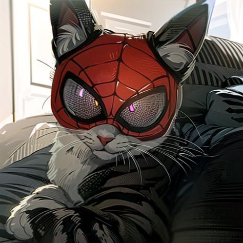 Spiderman Cute Pfp, Christmas Matching Pfps Spiderman, Spiderman Pfp Comic, Spidercat Wallpaper, Cat Superhero, Spiderman Christmas, Deadpool And Spiderman, Cats Photos, Album Art Design