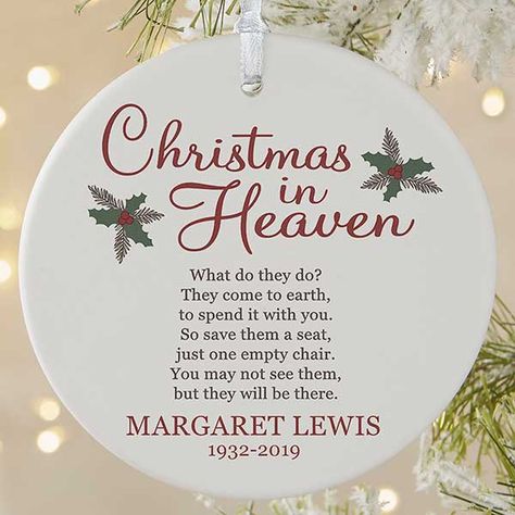 Christmas In Heaven Diy, Memorial Christmas Ornaments, Heaven Design, Christmas In Heaven Lantern, Memorial Items, Christian Poems, Cardinal Christmas, Cardinal Ornaments, Silver Christmas Decorations