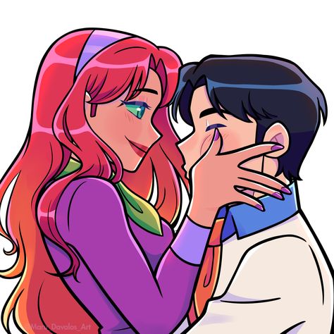 Robin X Starfire, Daphne And Fred, Robin And Starfire, Teen Titans Love, Robin Starfire, Teen Titans Starfire, Titans Fanart, Starfire And Raven, Nightwing And Starfire