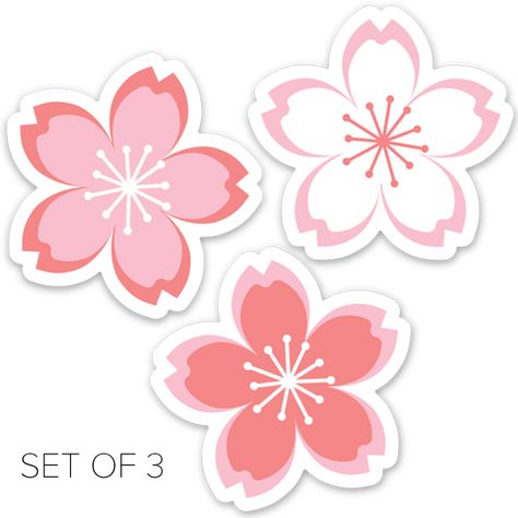 A trio of sweet sakura (cherry blossoms) in soft shades of pink and white. These 2″ x 2″ stickers are water resistant, scratch resistant, and fade p Japan Party, Japanese Party, Seni Korea, Chinese New Year Crafts, Floral Stencil, Flower Stickers, Stickers Kawaii, Sakura Flower, New Year's Crafts