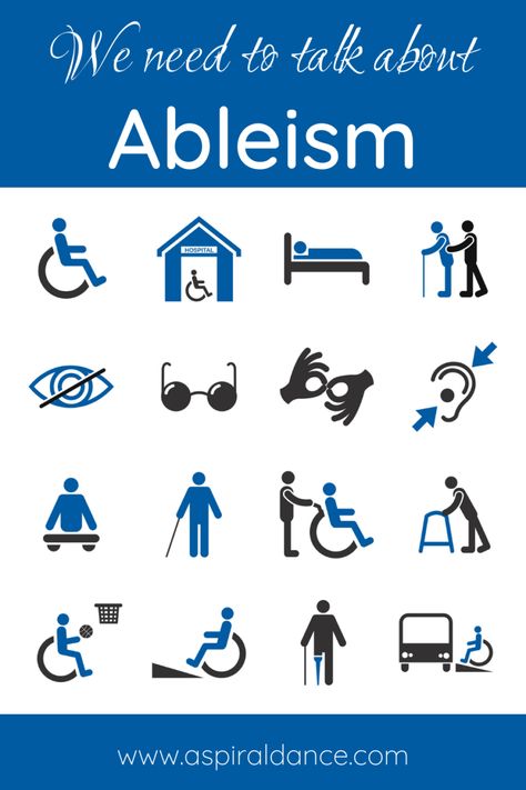 A white square with 16 icons: a wheelchair user; a wheelchair in a hospital; someone in bed; someone being supported by another; an eye with a line drawn through it, a pair of glasses, two hands using sign language; a hearing aid symbol; someone sitting on a bench; someone using a cane; someone being pushed in a wheelchair; someone using a walking frame; a wheelchair user playing basketball; a wheelchair using a ram;, someone with a prosthetic leg; and a wheelchair user getting onto a bus. Ableism Quotes, Chronic Absenteeism, Invisible Disabilities Awareness, Issues In Society, Chronic Illness Artwork, Physically Disabled, Chronic Illness And Relationships, We Need To Talk, Spoonie Life