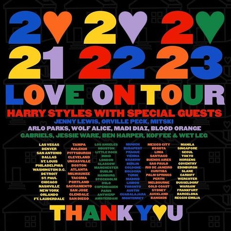 Harry Styles Tour Poster, Ben Harper, Jessie Ware, Love On Tour Outfits, Wolf Alice, Jenny Lewis, Harry Styles Poster, Harry Styles Tour, Harry Styles Aesthetic