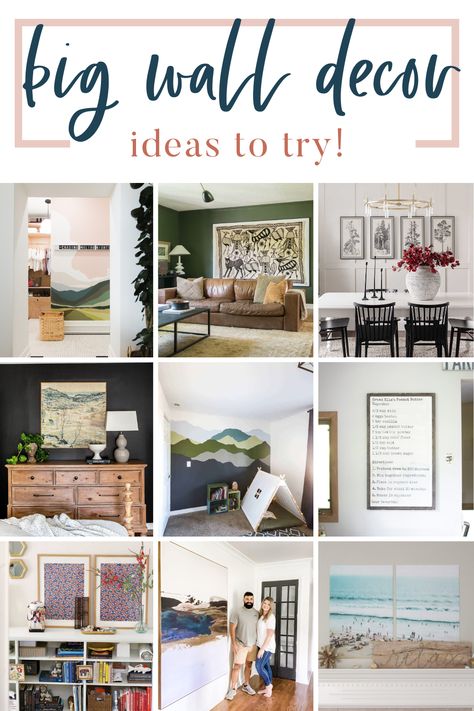 The good news is that you don't have to go out and spend a fortune on huge art pieces. You can make your own large wall decorations! If you're struggling with how to fill big blank walls in your home, you'll love today's post! I'm sharing my favorite big wall decor ideas. Large Wall Minimalist Decor, How To Decorate A Large Entry Wall, Big Wall Art Kitchen, Large Great Room Wall Decor Ideas, Above Couch Wall Decor High Ceilings, Decorating A Large Wall In Living Room Tall Ceilings, Large Wall Art Entryway, How To Fill A Blank Wall Living Rooms, How To Fill Blank Wall Space Bedroom