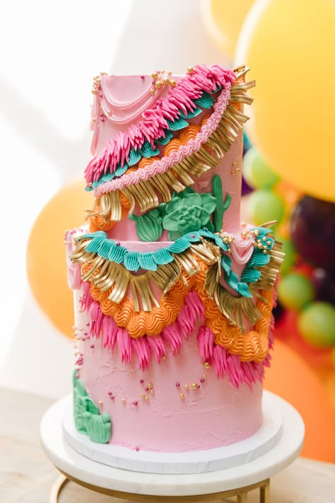 Fiesta Forever Cinco De Mayo Celebration - Inspired By This Fiesta Theme Birthday Cake, Fiesta Birthday Party Food, Cinco De Mayo 5th Birthday Party, Festival Cake Ideas, Festival Themed Cake, Three Esta Birthday Party Cake, Festival Birthday Cake, Colorful Cakes Birthday, Mexican Decorated Cake