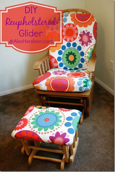 Do It Yourself Recover Glider Rocker37 @Margaret Cho Cho Cho Cho McCarthy I may be needing your expertise with this one! Recover Glider Rocker, Glider Cushions, Rocking Chair Cushions, Reupholster Chair, Nursery Glider, Glider Rocker, Upholstered Chair, Redo Furniture, Reupholster