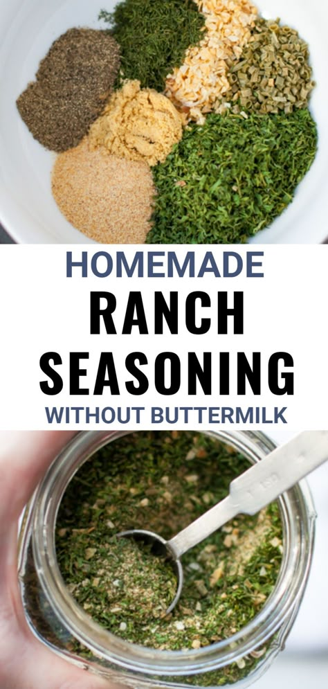 This healthy homemade ranch seasoning mix has all the flavor of a ranch seasoning packet even though it’s dairy free and without buttermilk. This recipe will show you how to make your own ranch seasoning that is keto, Whole30, vegan just by mixing together some spices in your pantry. Can be made with or without dill to customize your favorite flavors to use in dips, dressings or to season anything! Ranch Without Buttermilk, Ranch Seasoning Mix Recipes, Ranch Dressing Mix Recipe, Healthy Homemade Ranch, How To Make Ranch, Ranch Seasoning Recipes, Dry Ranch Mix, Ranch Dressing Seasoning, Homemade Ranch Seasoning