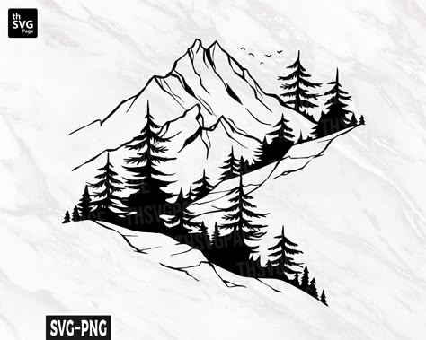 Wood Burning Mountain Range Pattern, Mountain Svg Free, Mountains Svg, Mountain Lodge Svg, Mountain Range Silhouette, Pine Tree Silhouette, Mountain Svg, Forest Scenery, Bear Tattoo