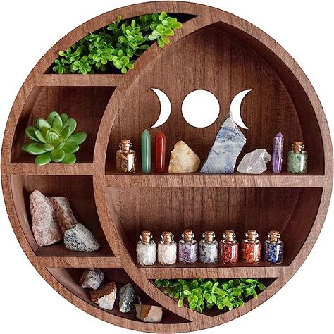 Amazon.com: MAROQUE Crescent Moon Shelf for Crystals - Crystal Wall Decor, Crystal Shelf Display, Moon Shelves, Boho Shelves Essential Oil Shelf, Wooden Moon Shelf, Crystal Display Shelf, Moon Decor, Wiccan Decor : Home & Kitchen Crystal Shelf Display, Shelf For Crystals, Display Shelves Decor, Dorm Room Color Schemes, Dorm Room Colors, Mountain Shelf, Moon Shelf, Wooden Moon, Crystal Shelf