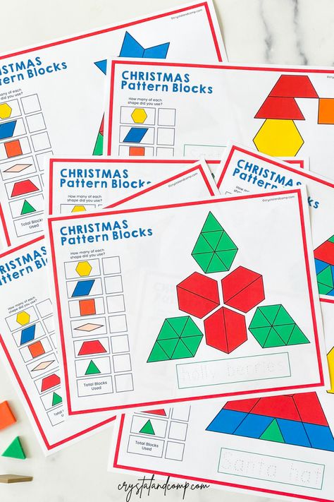 Holiday Pattern Block Mats Free, Christmas Tangram Printable Free, Pattern Block Activities, Christmas Pattern Block Mats Free, Christmas Pattern Activities Preschool, Christmas Shape Activities, Christmas Geometry Activities, Pattern Blocks Printables Free, Pattern Block Templates Free Printable