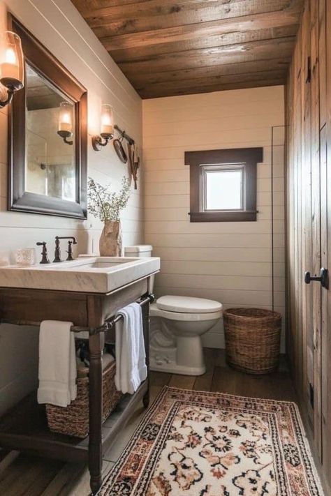 Farmhouse Bathroom Inspiration, Modern Farmhouse Bathroom Ideas, Farmhouse Bathroom Mirrors, Rustic Farmhouse Bathroom, Farmhouse Bathroom Vanity, Barn Style House Plans, Bathroom Farmhouse Style, Dream Life House, Modern Farmhouse Bathroom