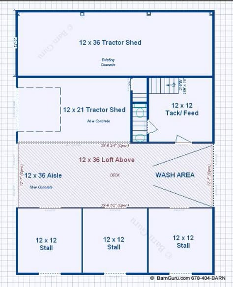 3 Stall Horse Barn, Simple Horse Barns, Horse Farm Layout, Small Horse Barn, Small Horse Barns, Livestock Barn, Barn Layout, Barn With Living Quarters, Small Barns